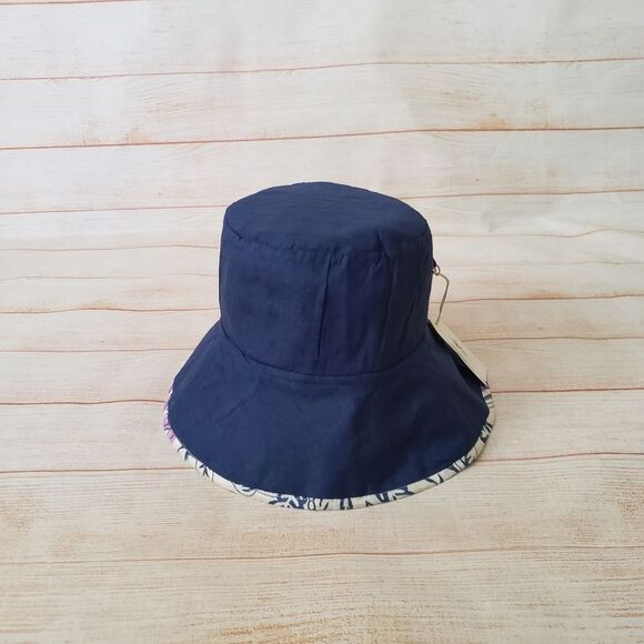 Hat Attack Printed Floral Bucket Hat 100% Cotton Reversible Blue One Size Summer - Picture 3 of 7
